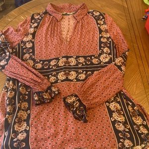 Free people bohemian long sleeve gather cuff floral tunic size XS